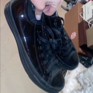 Black pleather shiny converse